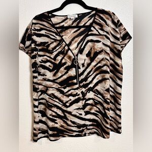 Calvin Klein Animal Print Short Sleeve Top Size XL